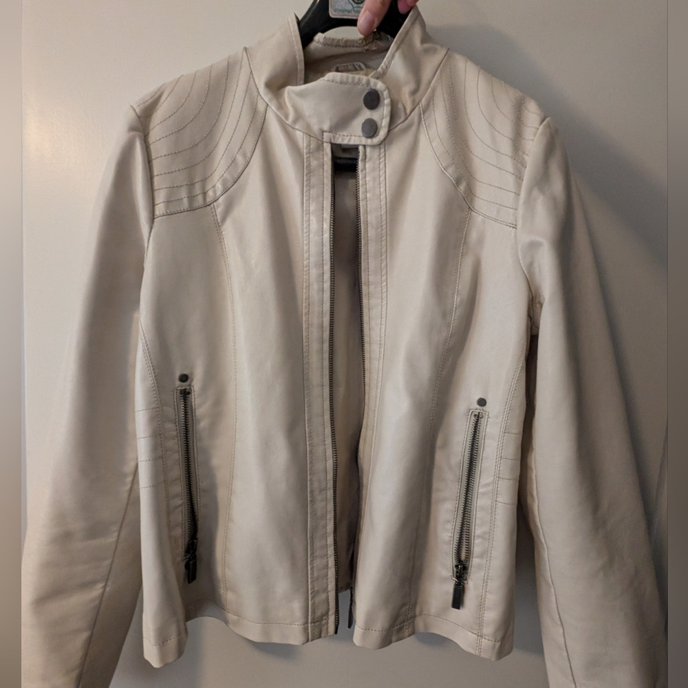 Bernardo Off White Pleather Motorcycle Jacket